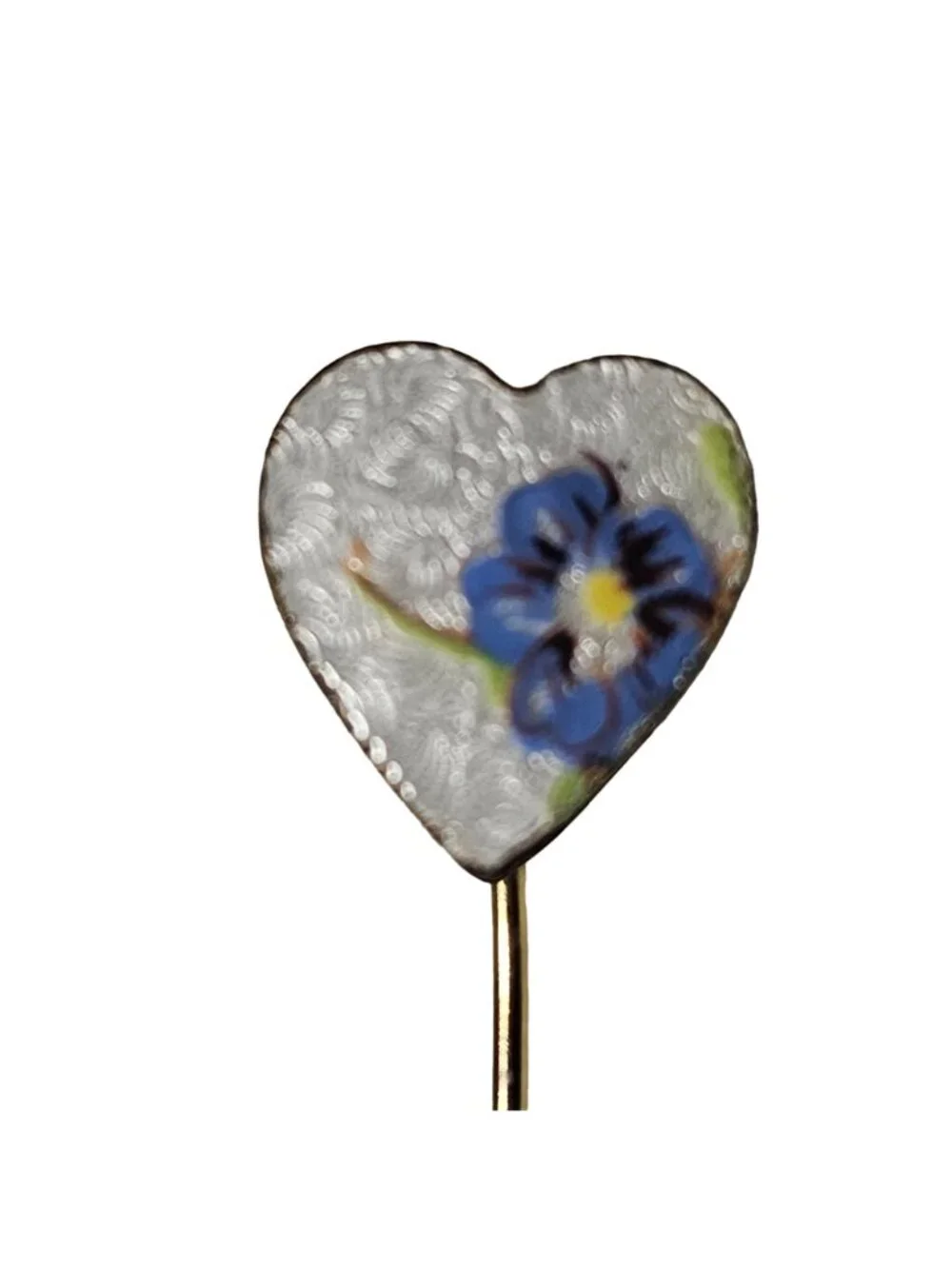 Vintage Heart Shaped Stick Pin Enamel Blue Flower Design Fashion Jewelry Women